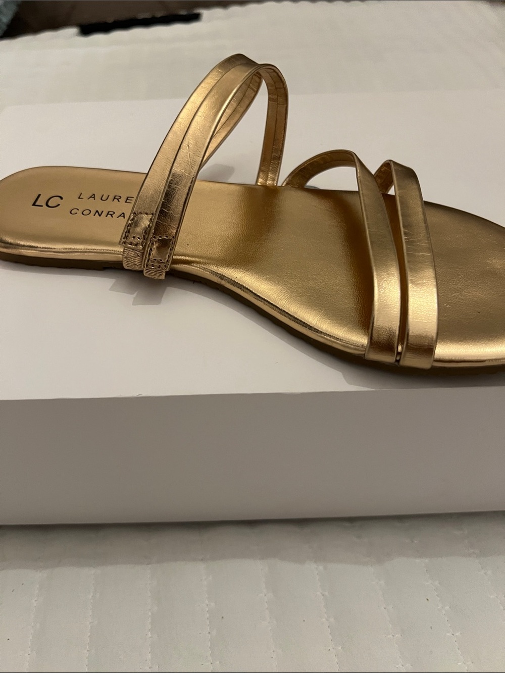 LC Lauren Conrad Metallic Gold Double-Strap Slide Sandal